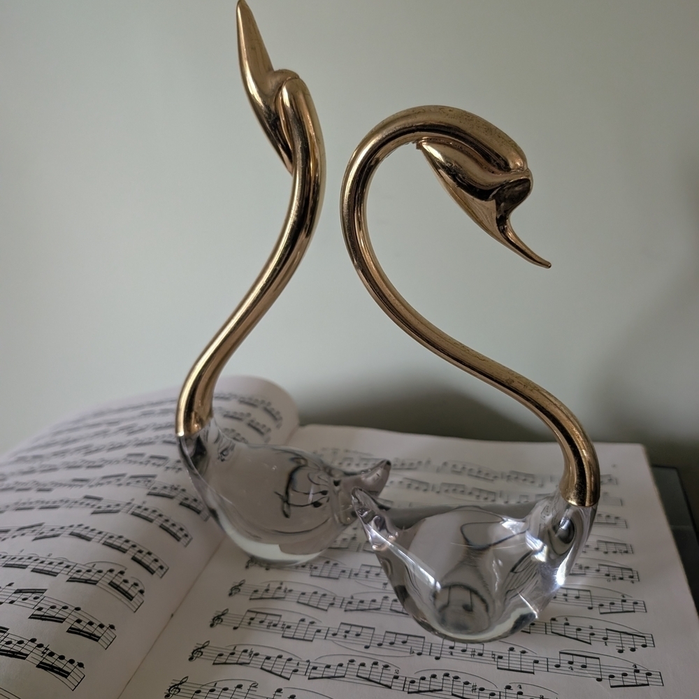Vintage Gold and Clear Swan Figurines